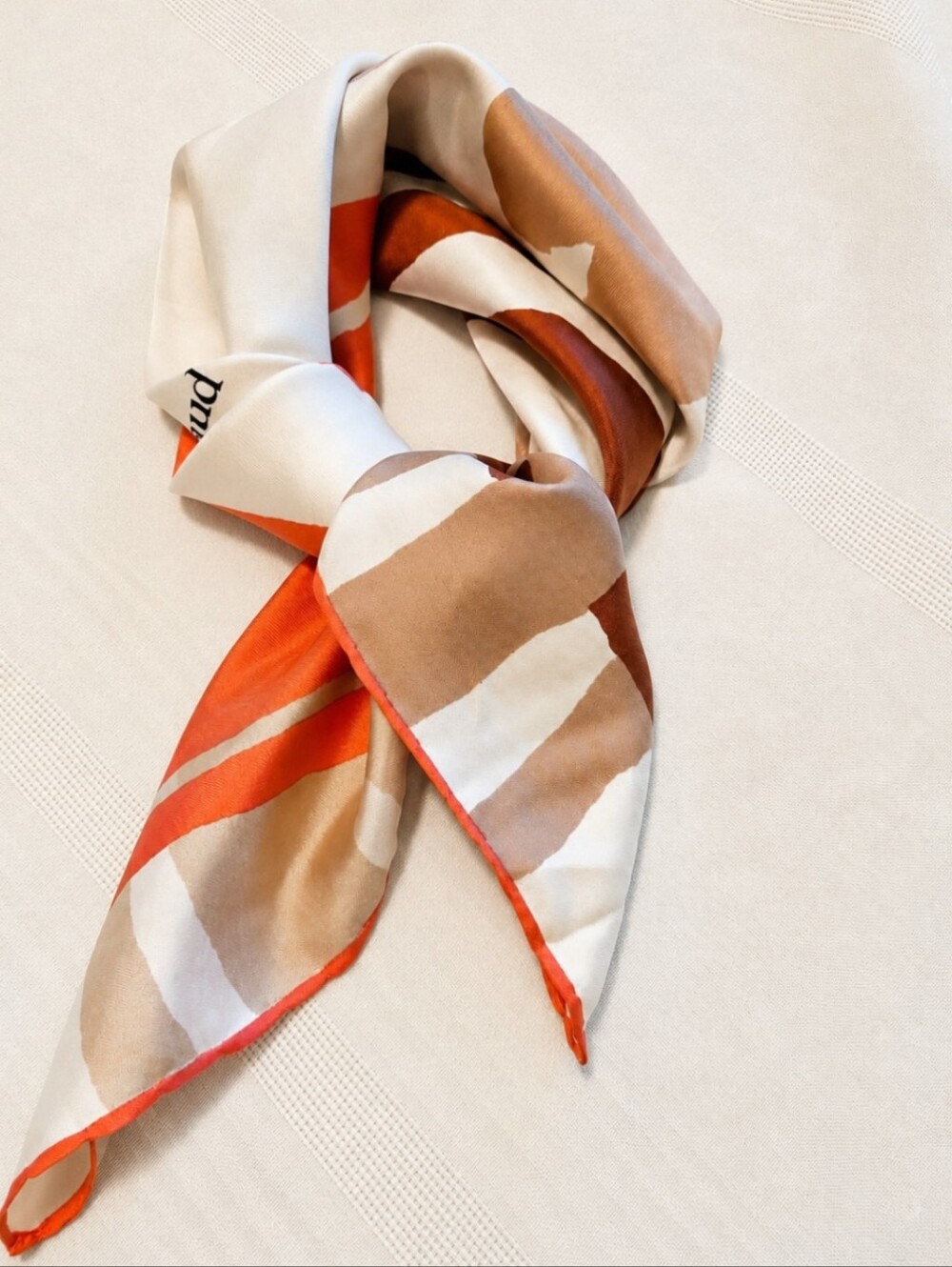 Louis Féraud Floral Silk Scarf in Cream and Brown Tones-Made in France - Picture 6 of 11